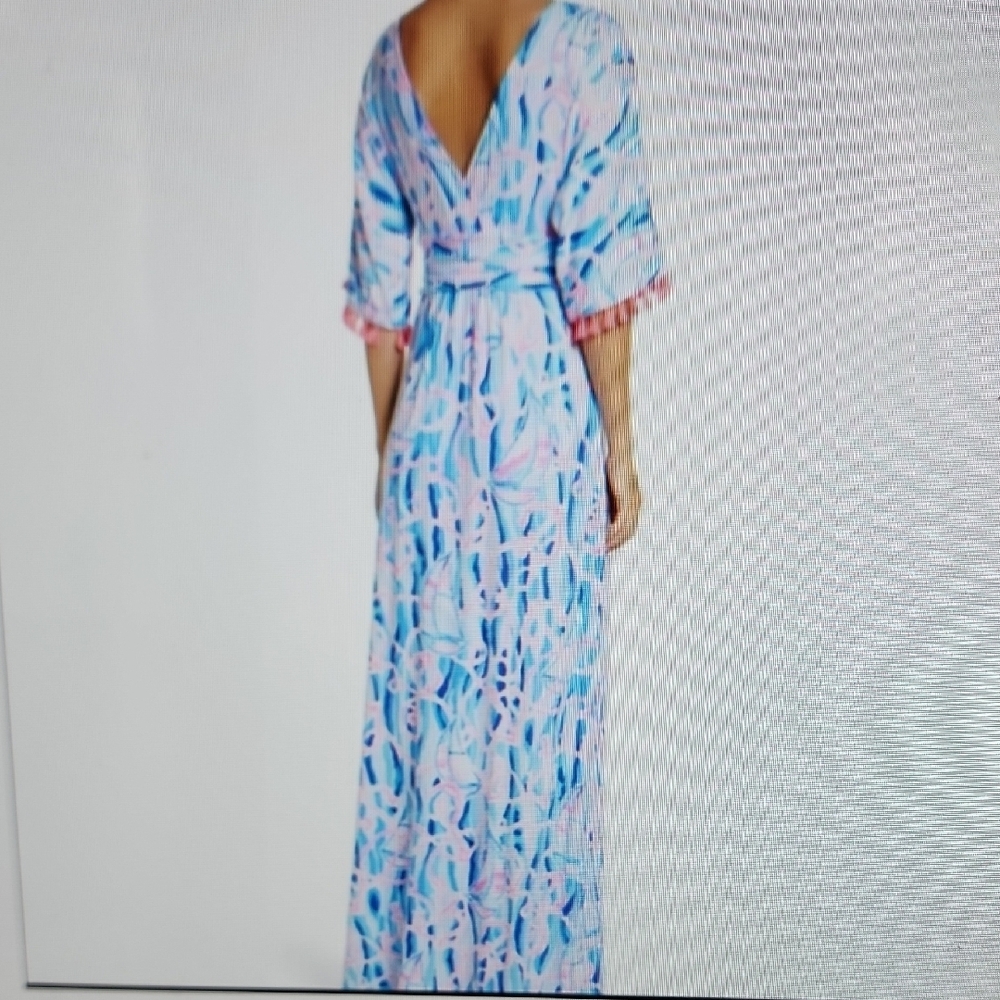 Elegant Blue and Pink Maxi Dress